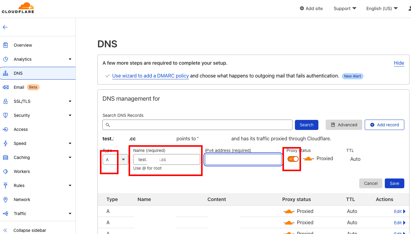 Create new A record in cloudflare DNS