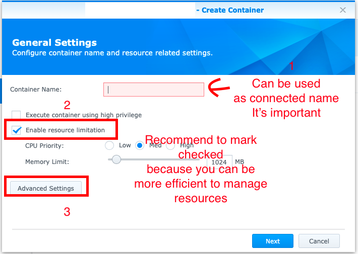 Setup container 1