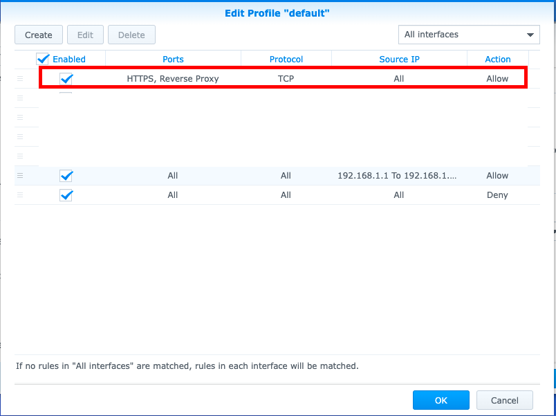 Create new firewall rule for traffic between Internet and reverse proxy