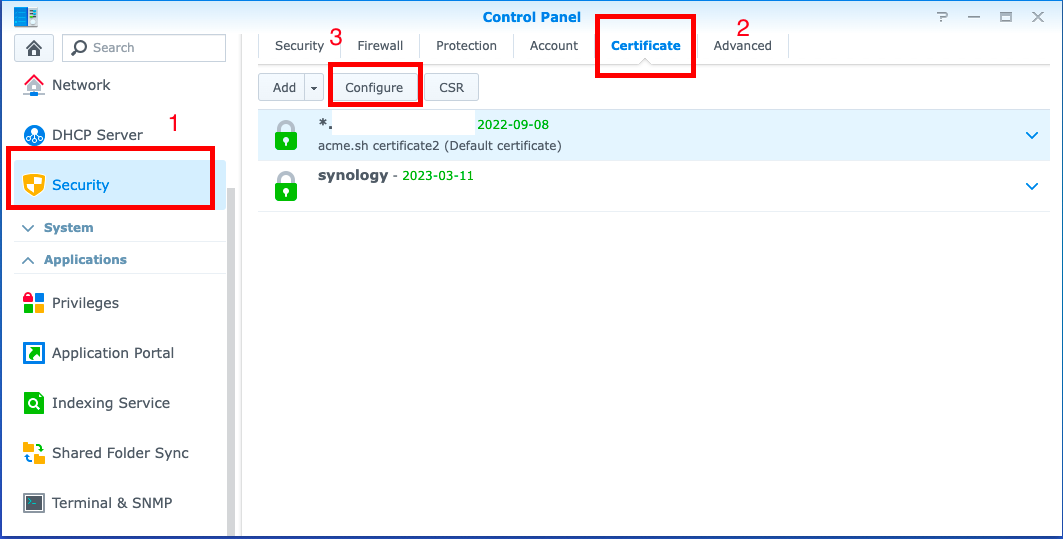 Setting certificate to a domain name